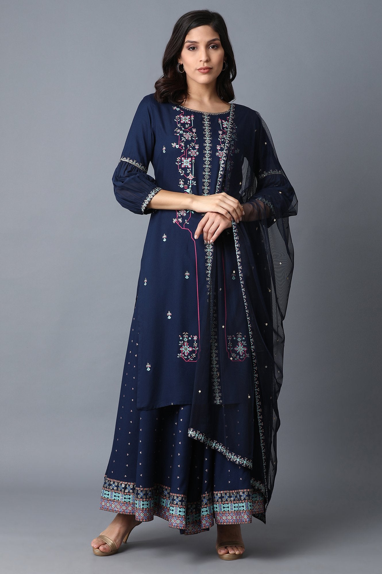 Dark Blue Placement Print kurta