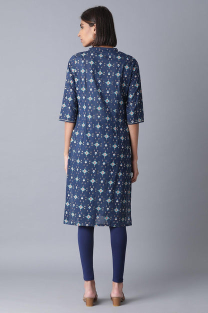 Iris Blue Straight Printed kurta - wforwoman