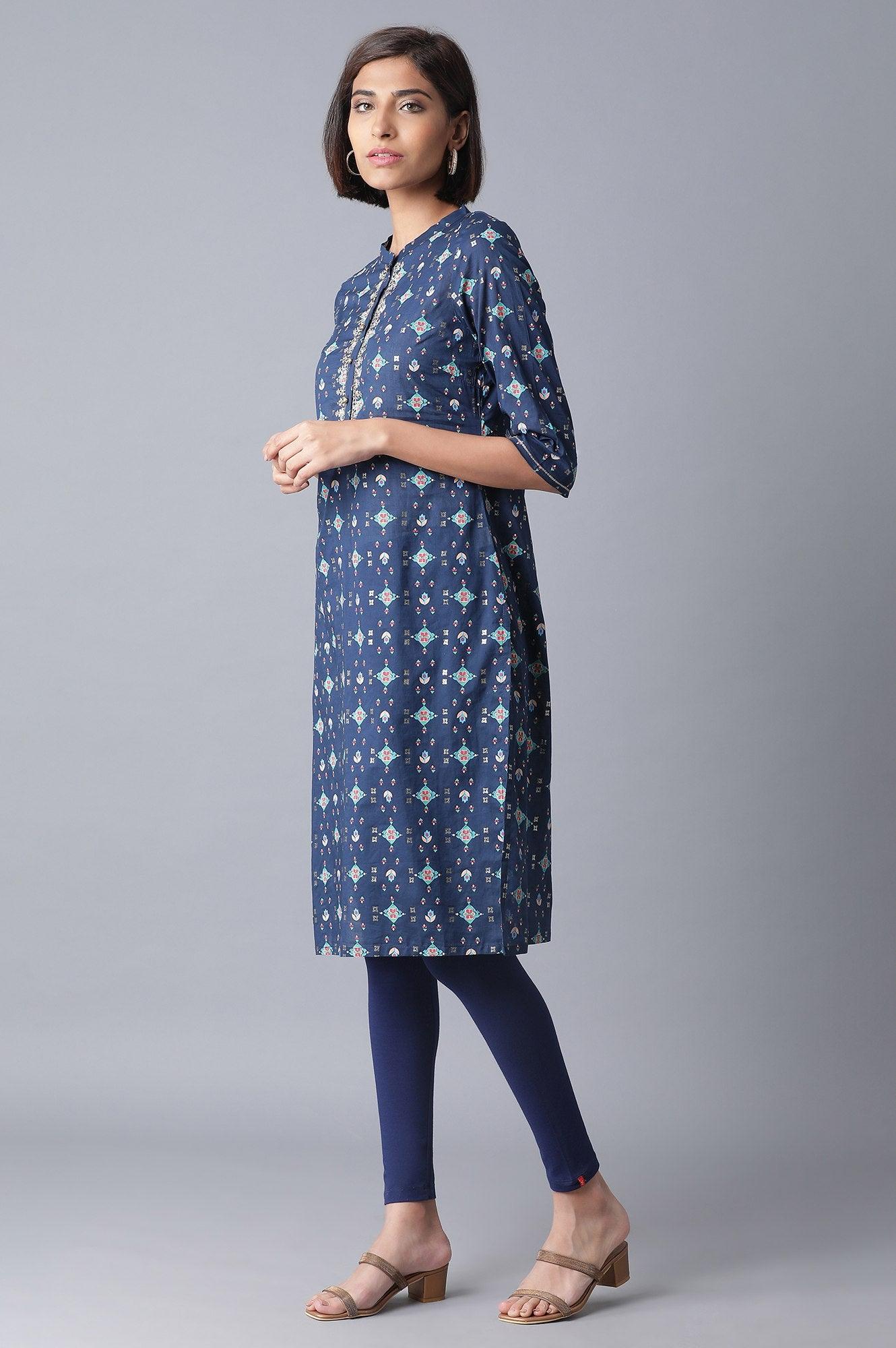 Iris Blue Straight Printed kurta - wforwoman