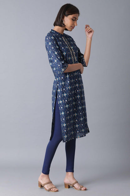 Iris Blue Straight Printed kurta - wforwoman