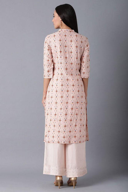 Peach Mandarin Neck Printed kurta - wforwoman