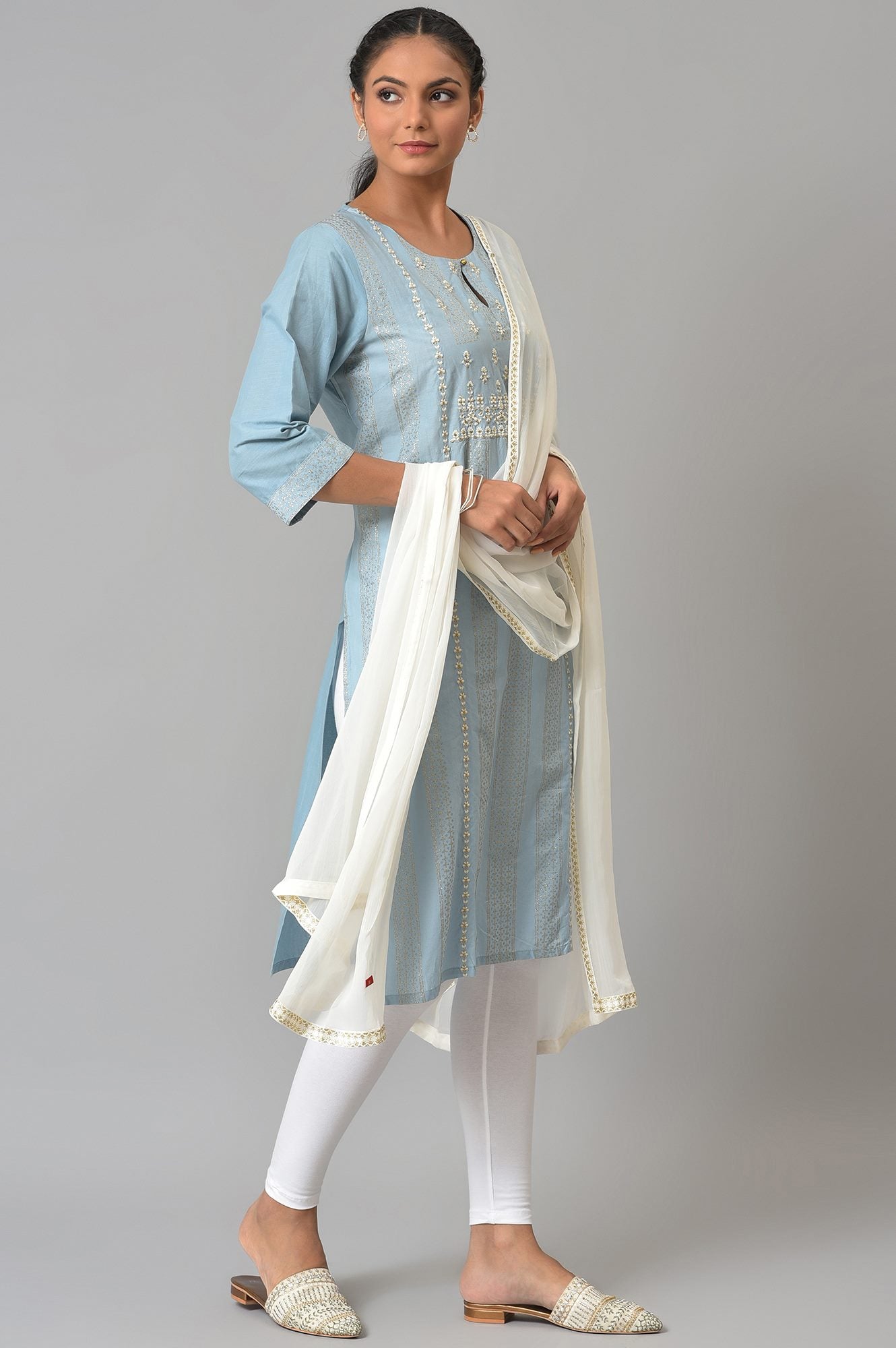 Blue Printed Straight kurta