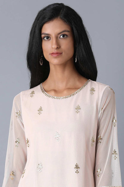 Light Pink Mesh Straight kurta - wforwoman