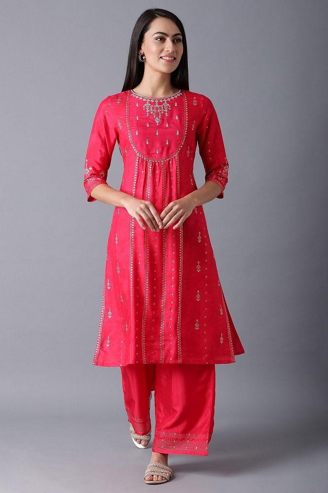 Pink Round Neck Printed kurta - wforwoman