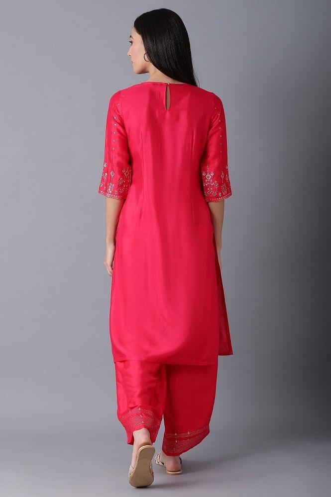 Pink Round Neck Printed kurta - wforwoman