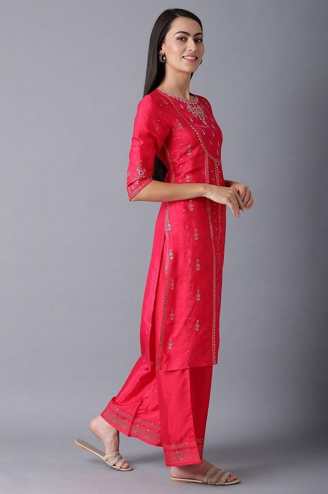 Pink Round Neck Printed kurta - wforwoman