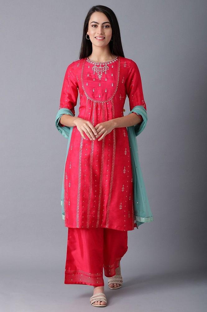 Pink Round Neck Printed kurta - wforwoman