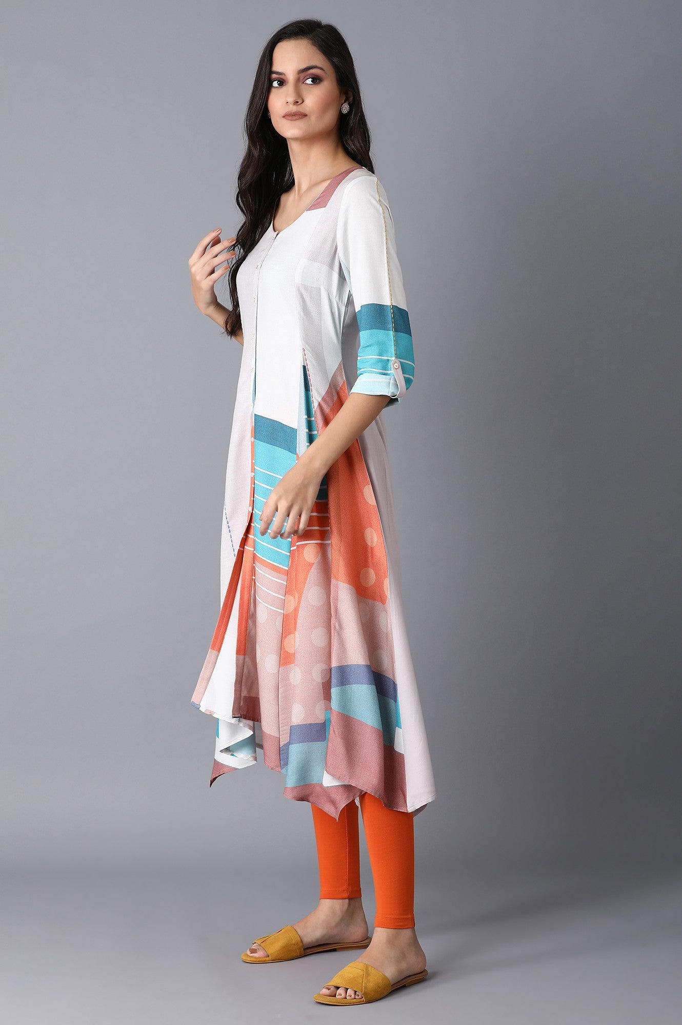 Ecru Abstract Print Dress