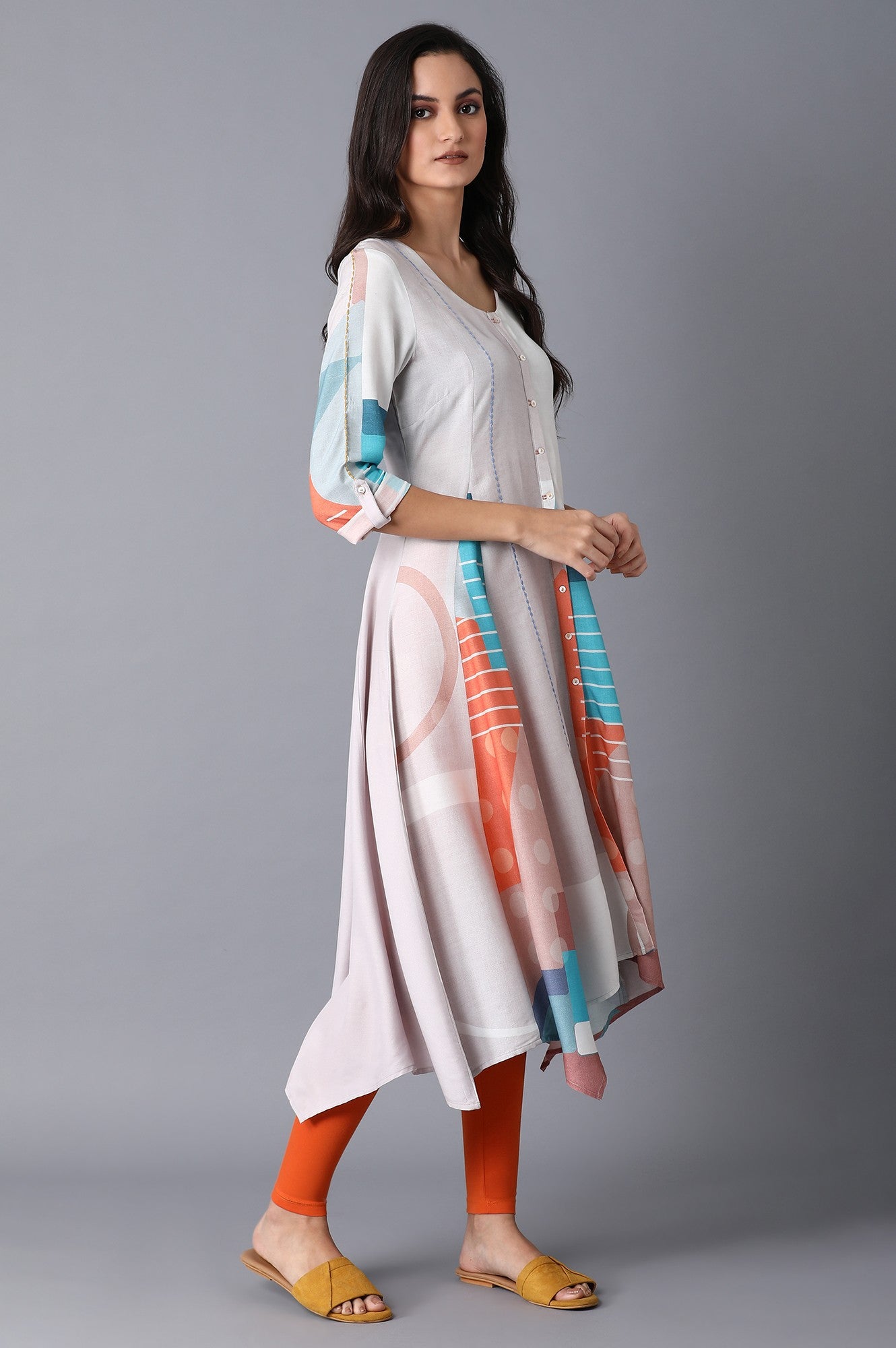 Ecru Abstract Print Dress