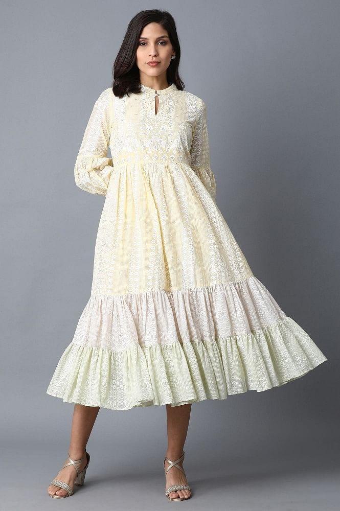 Yellow Tiered Voile Dress - wforwoman