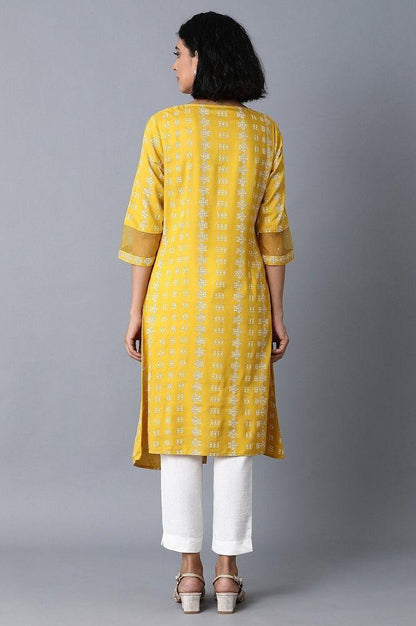 Mustard Yellow Printed Straight kurta - wforwoman
