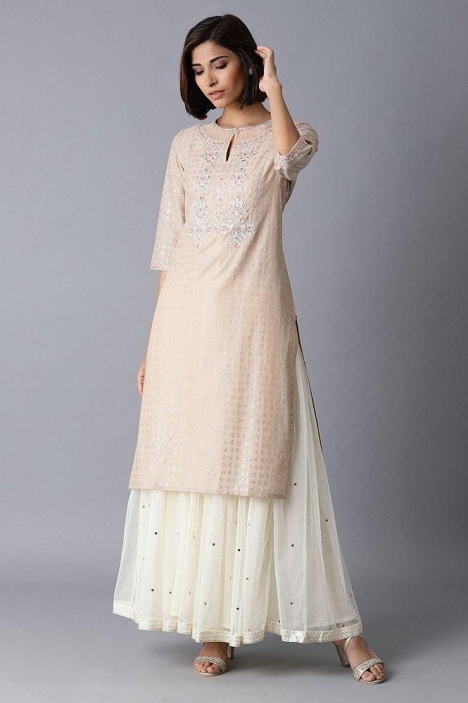 Beige Straight kurta - wforwoman