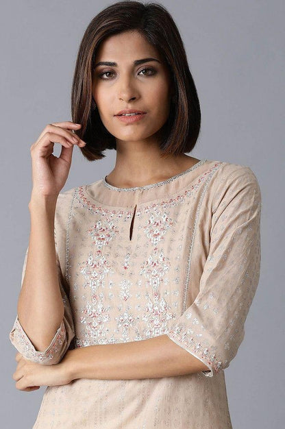 Beige Straight kurta - wforwoman