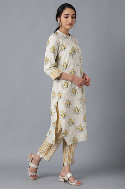 Beige Mandarin Neck kurta