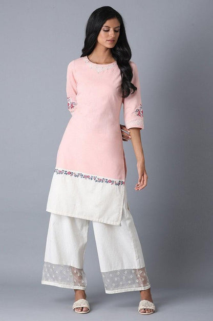 Soft Pink Color Block kurta - wforwoman