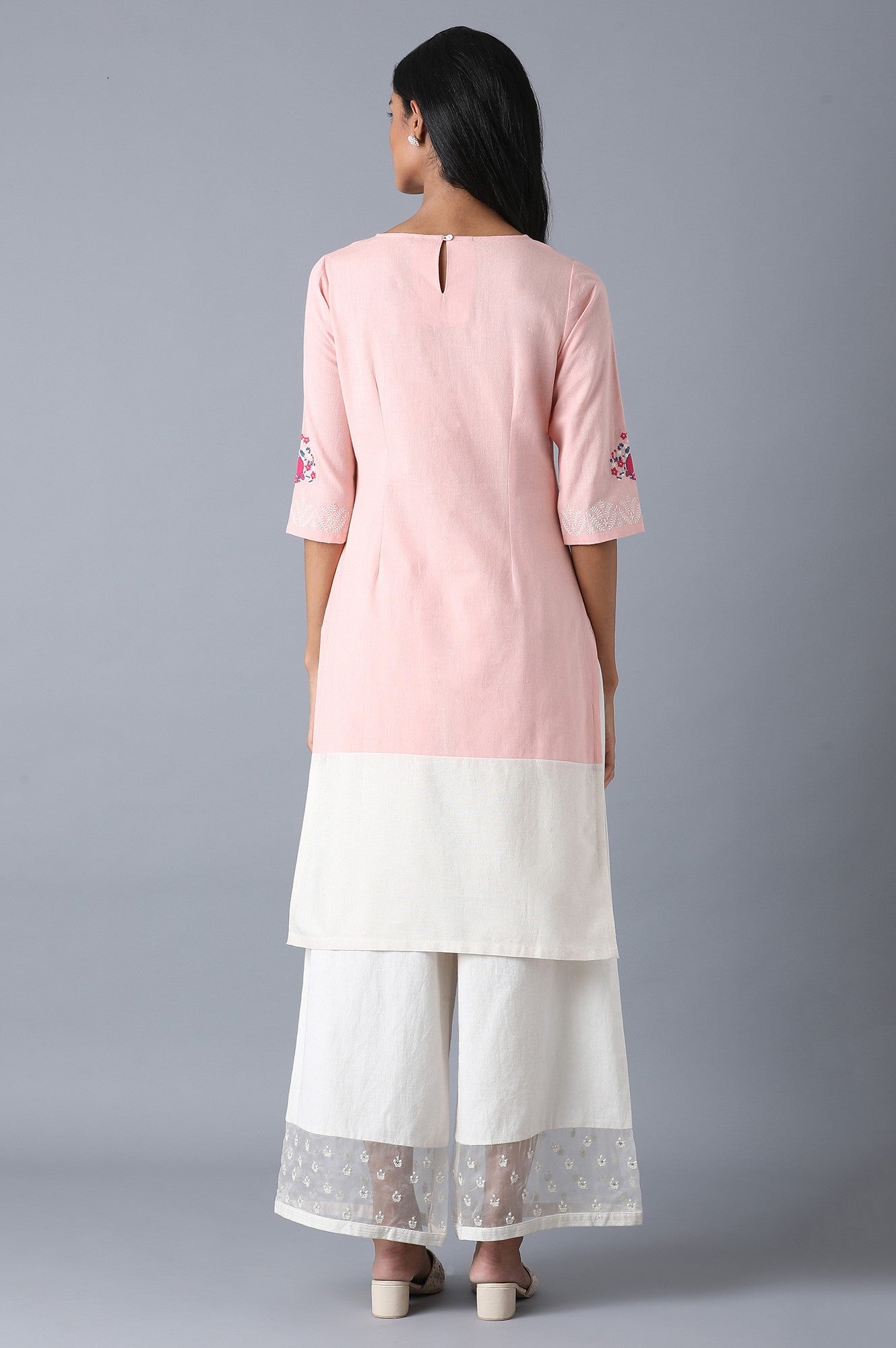 Soft Pink Color Block kurta