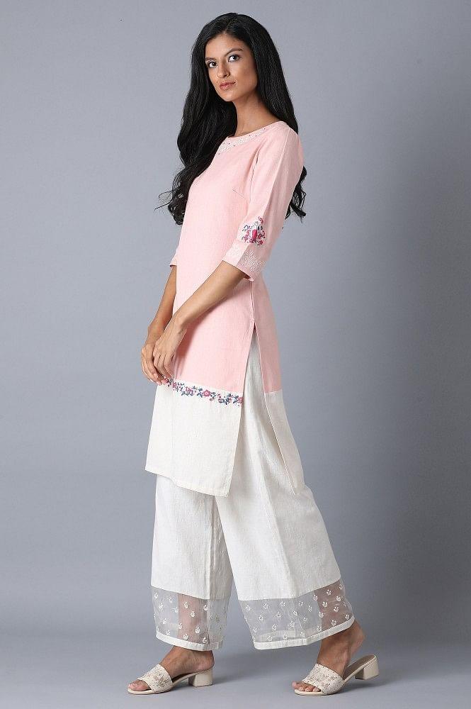 Soft Pink Color Block kurta - wforwoman