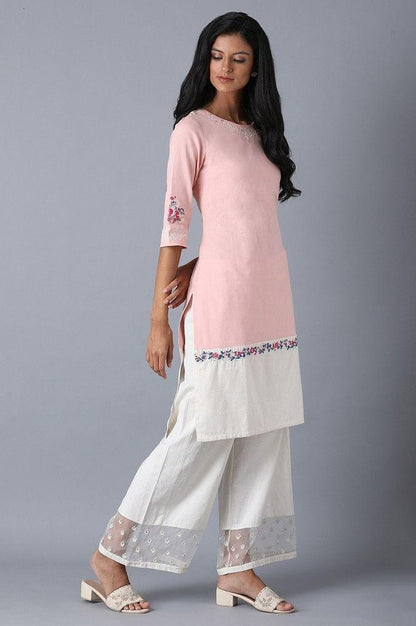 Soft Pink Color Block kurta - wforwoman