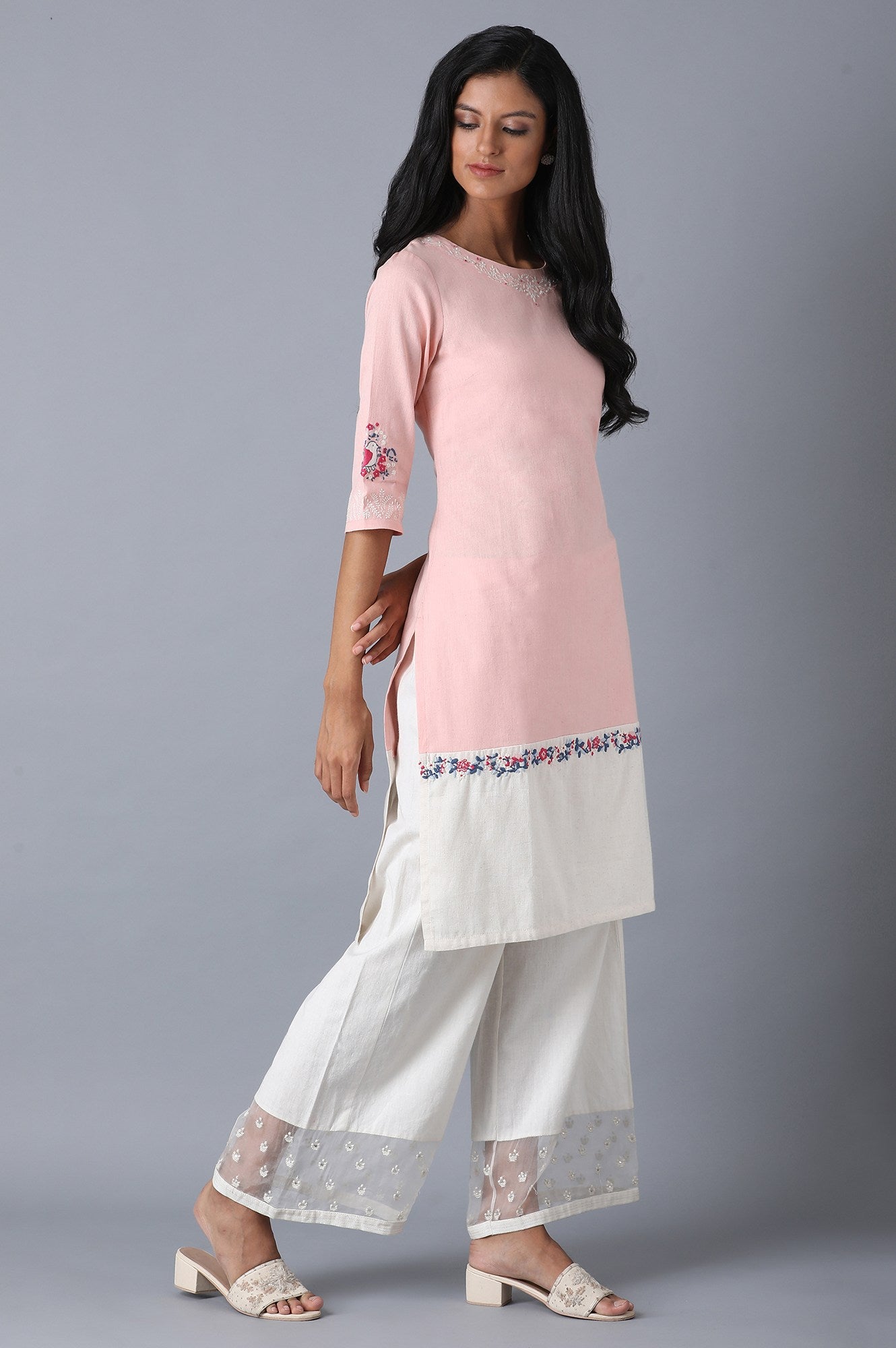 Soft Pink Color Block kurta