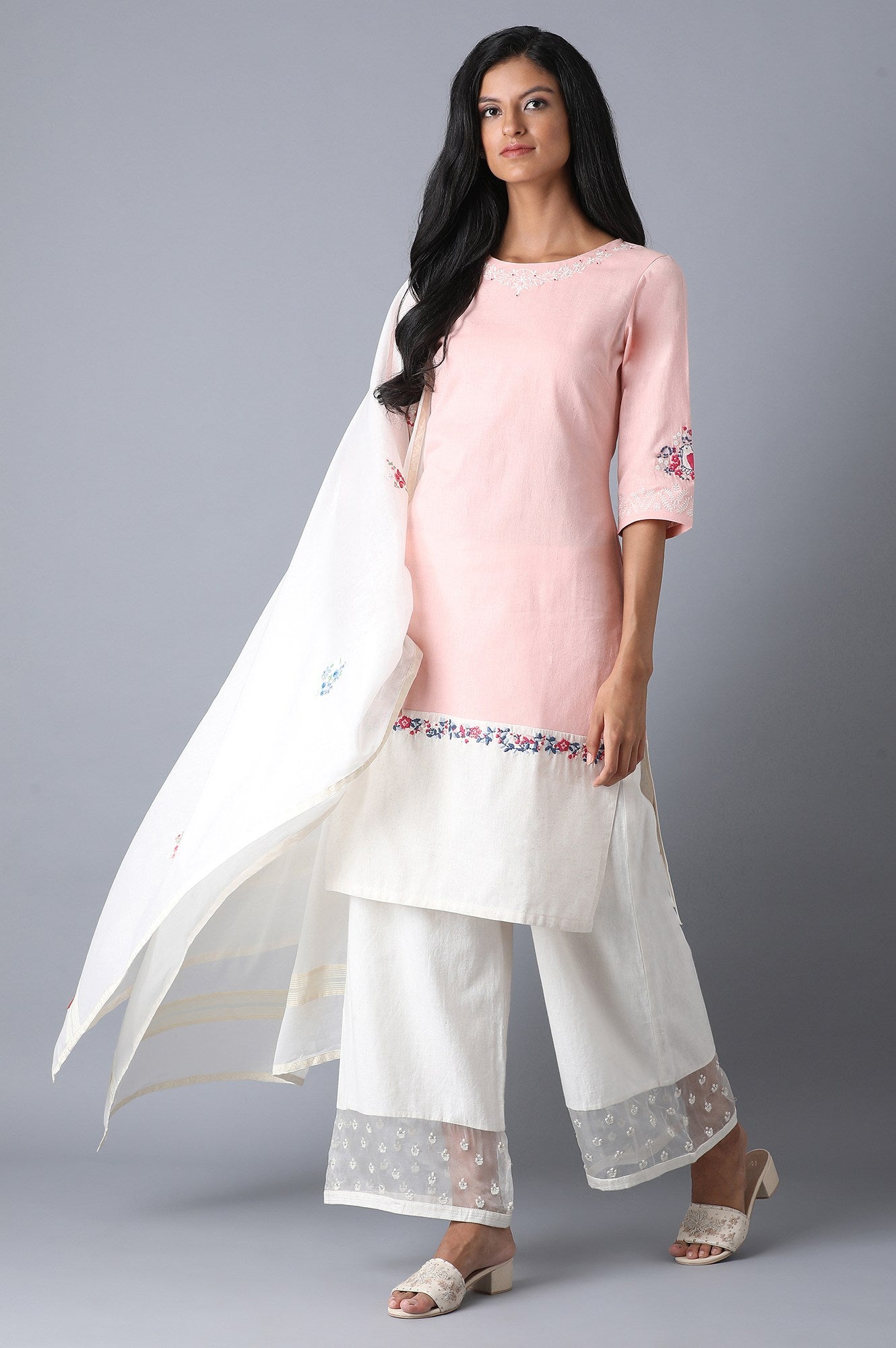 Soft Pink Color Block kurta