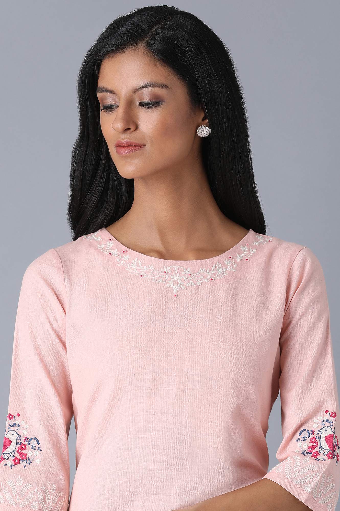 Soft Pink Color Block kurta