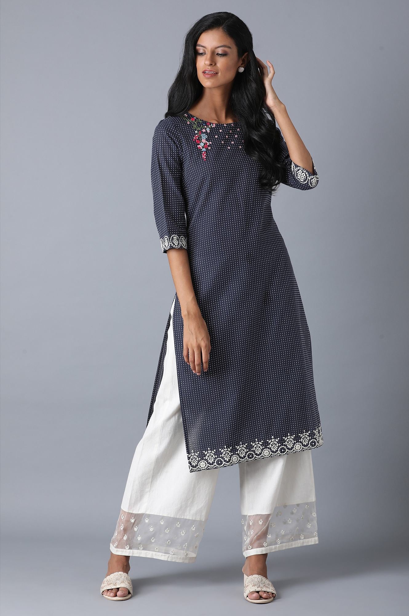 Blue Embroidered Yard Dyed kurta