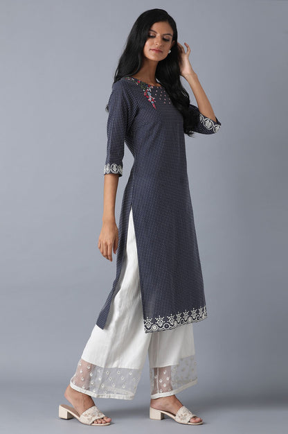 Blue Embroidered Yard Dyed kurta