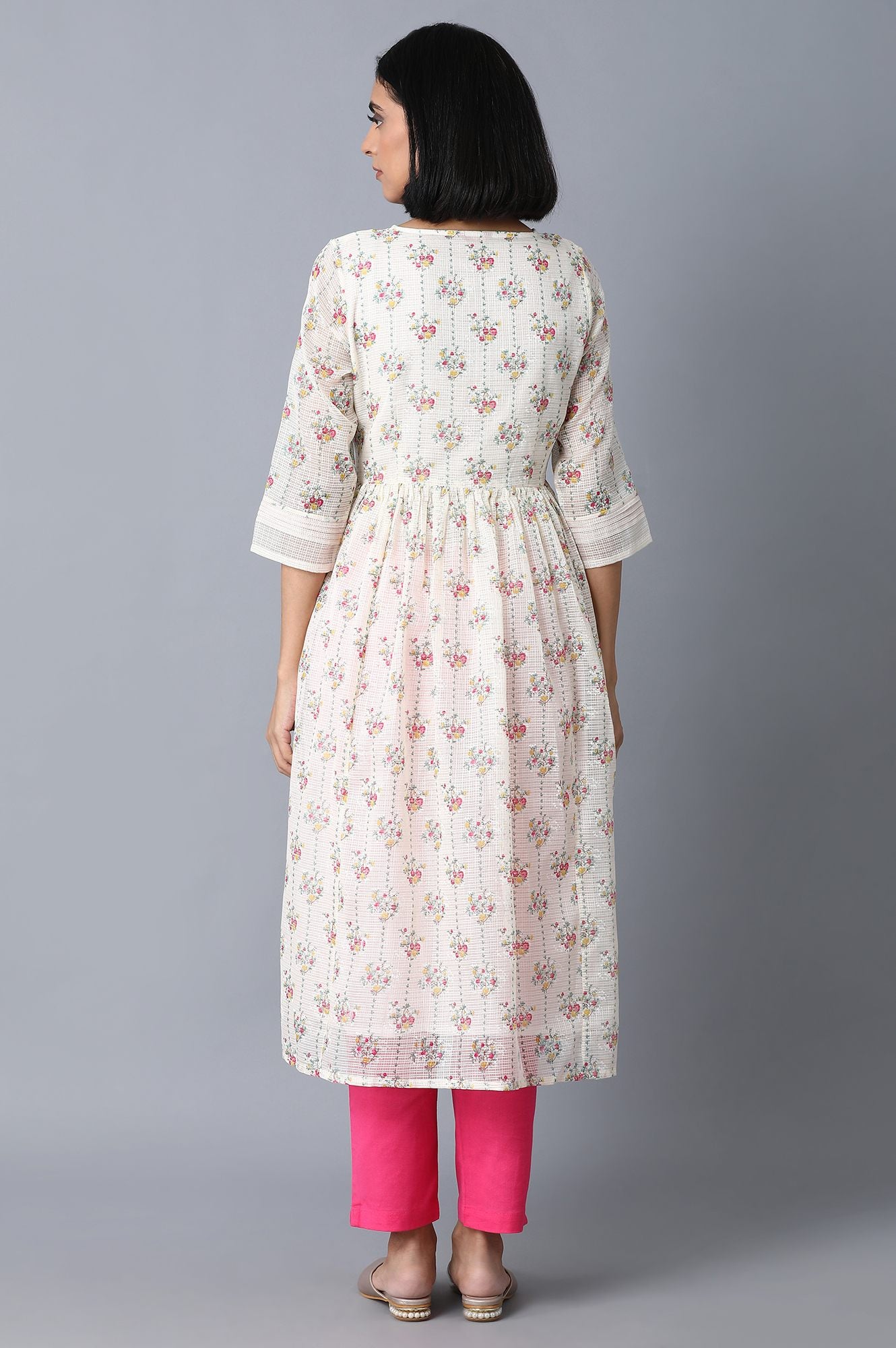 Ecru Printed Kota kurta