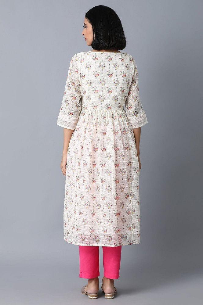 Ecru Printed Kota kurta - wforwoman