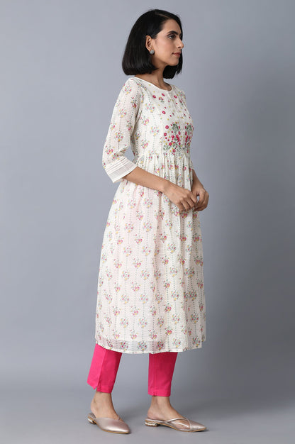 Ecru Printed Kota kurta