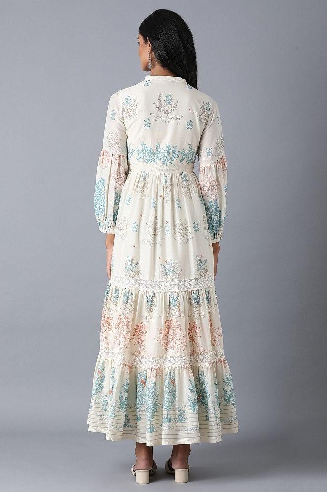 Ecru Printed Tiered Dress - wforwoman