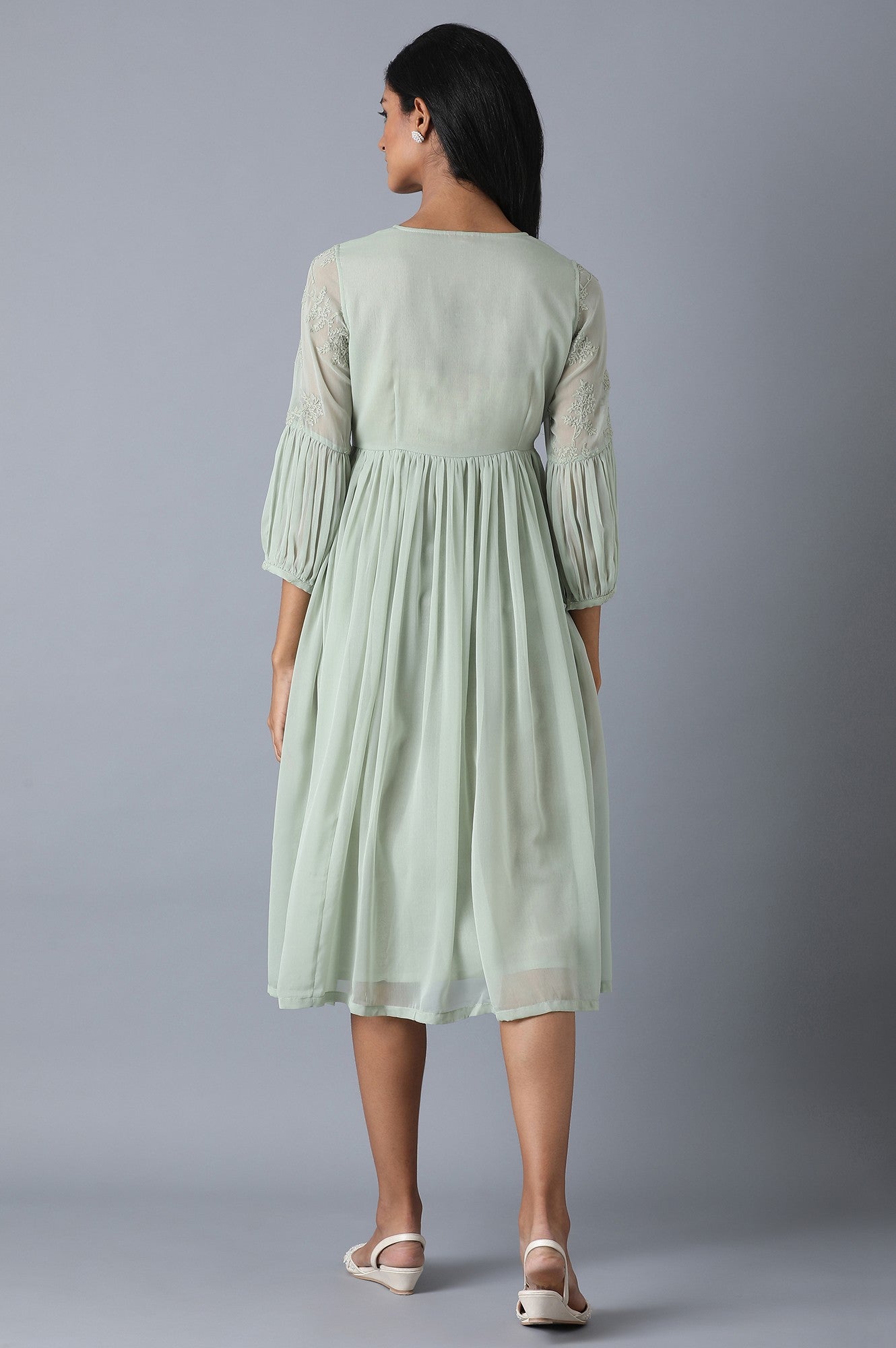 Powder Green Embroidered Chiffon Dress