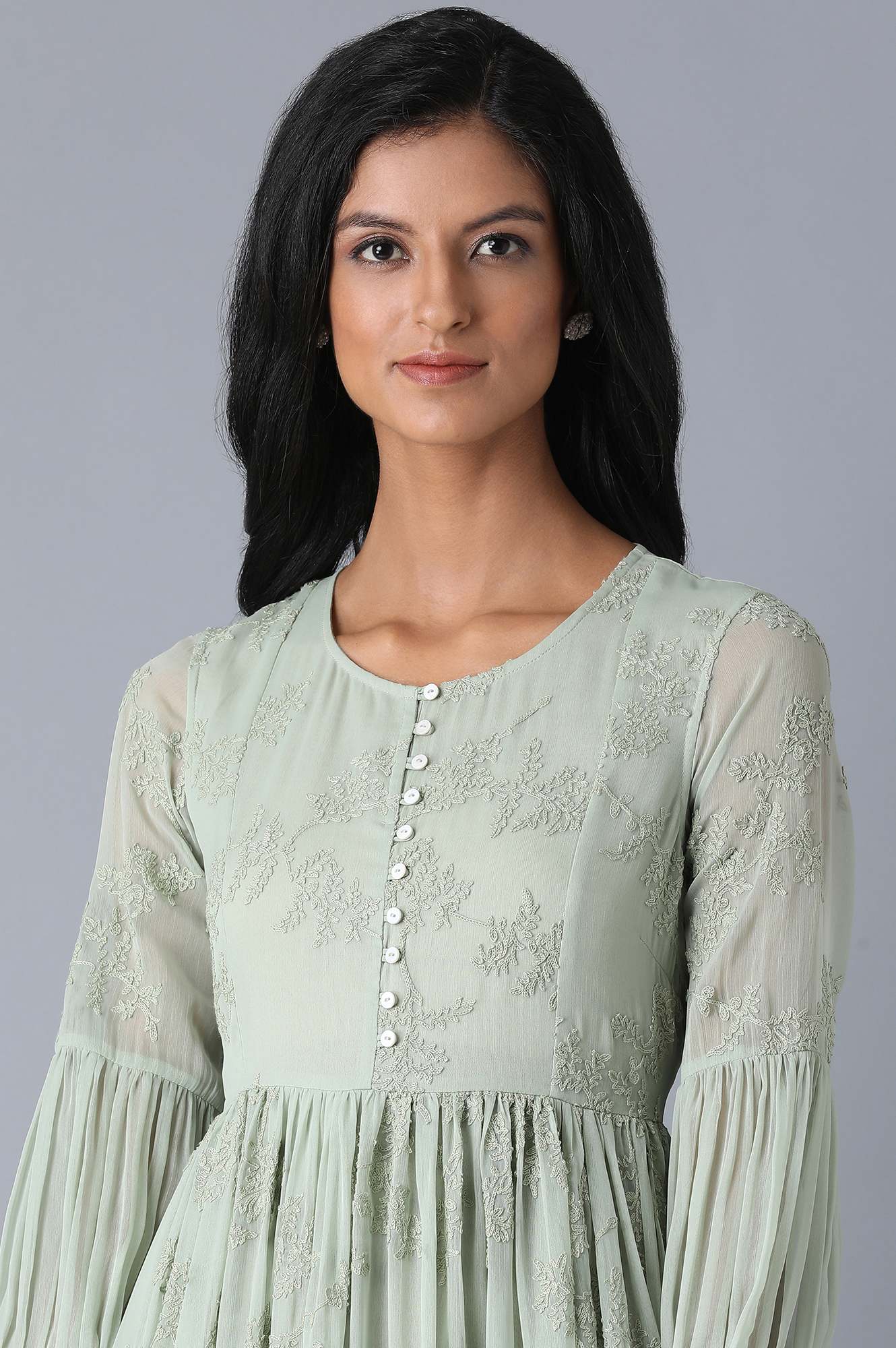 Powder Green Embroidered Chiffon Dress