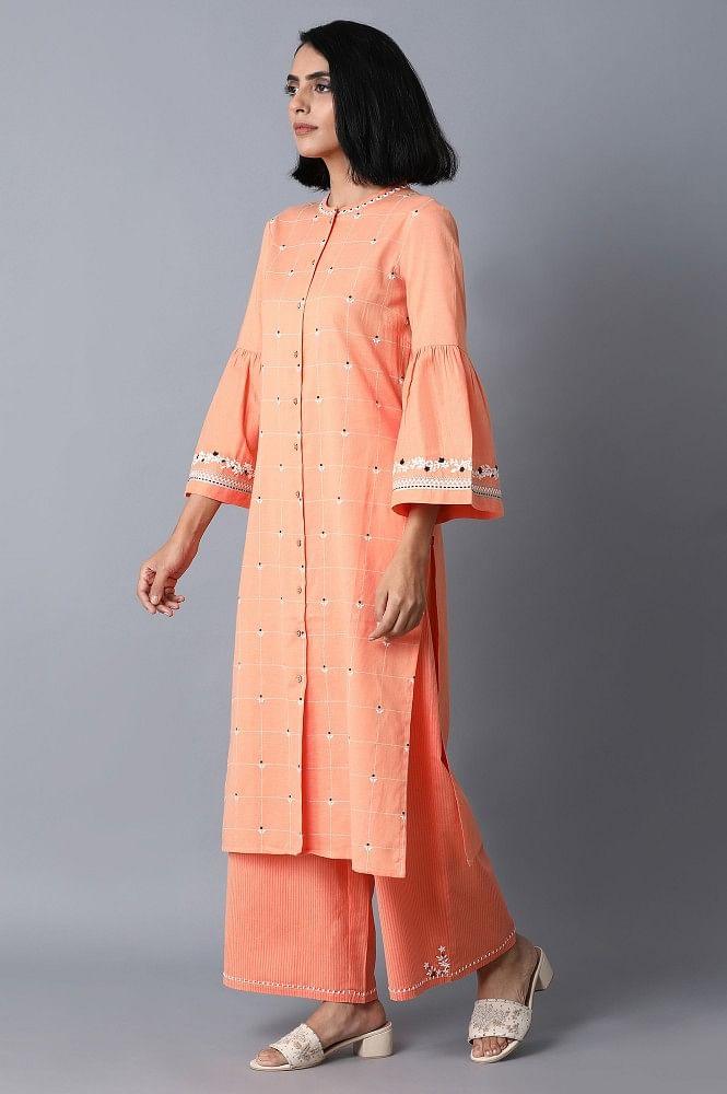 Bright Orange Khadi kurta - wforwoman