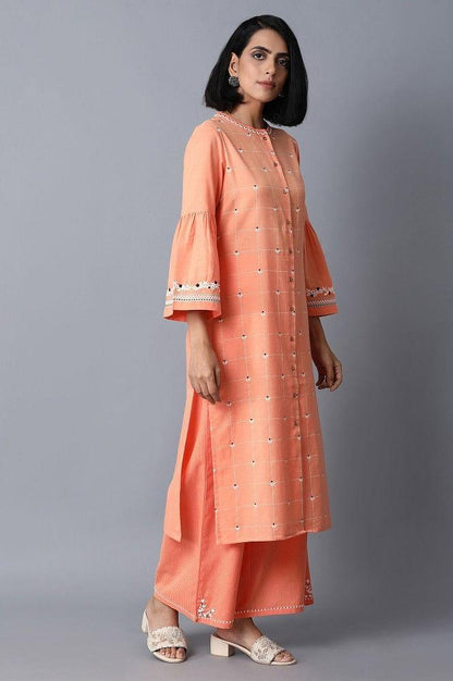 Bright Orange Khadi kurta - wforwoman