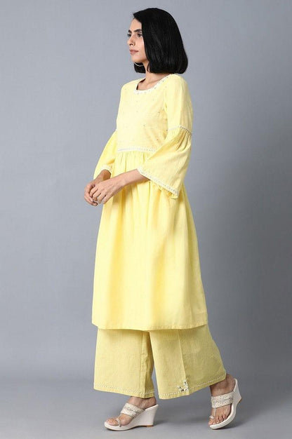 Pale Yellow Gathered Dress - wforwoman