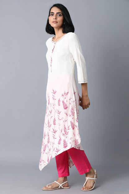 Ecru Printed Asymetric kurta