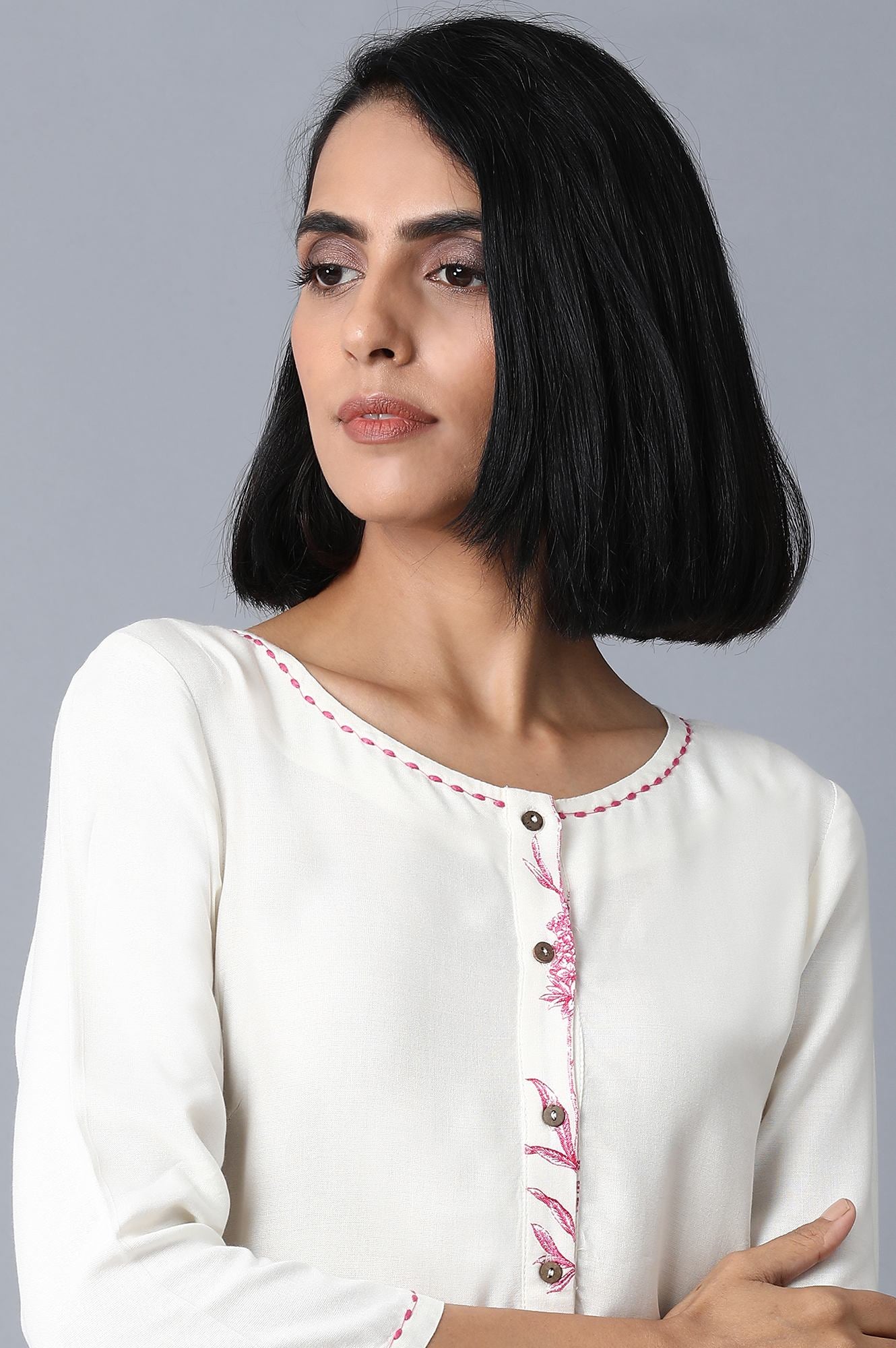 Ecru Printed Asymetric kurta