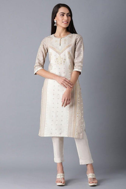 Beige Round Neck Printed kurta - wforwoman