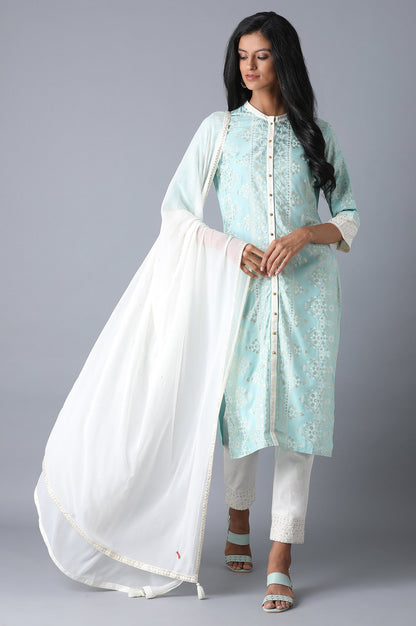 Sky Blue Straight Printed kurta