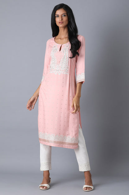 Blush Pink Embroidered Straight kurta