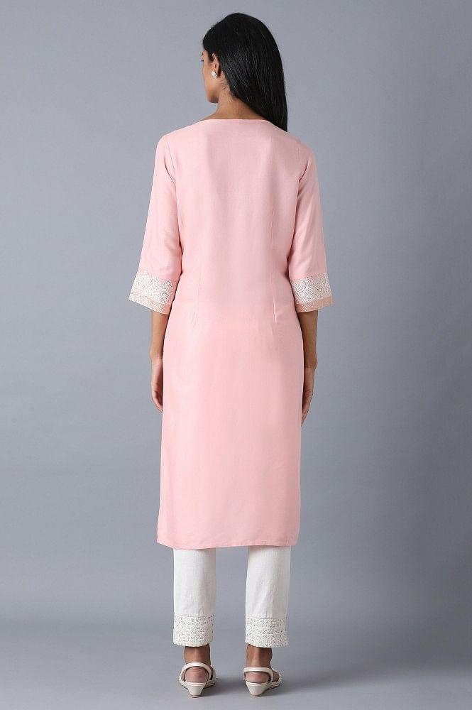 Blush Pink Embroidered Straight kurta - wforwoman