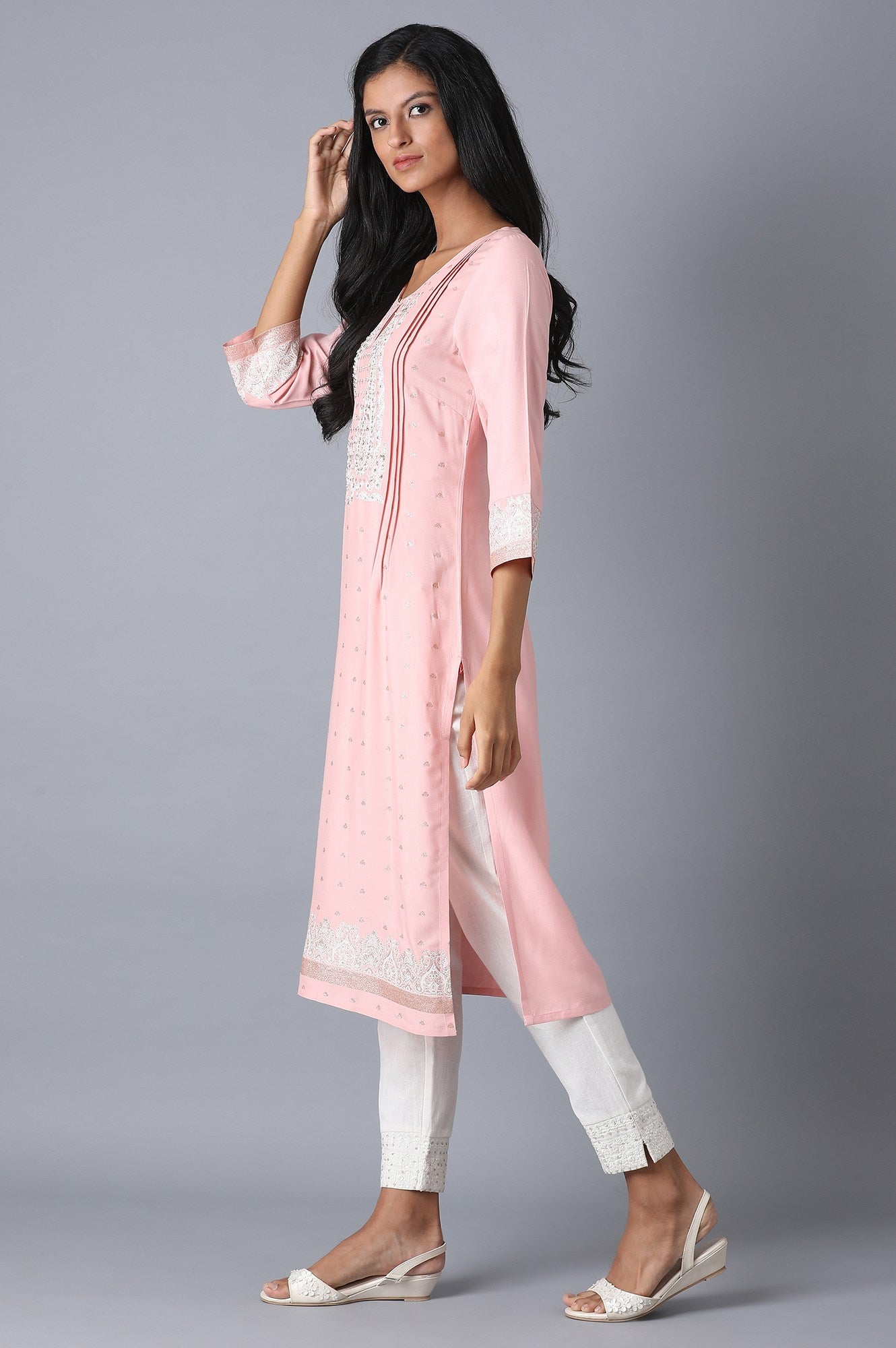 Blush Pink Embroidered Straight kurta