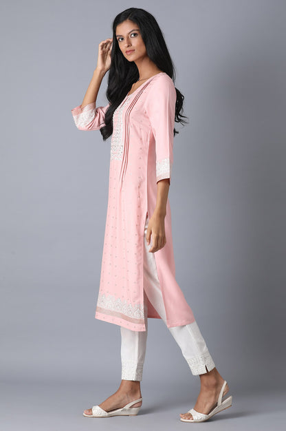 Blush Pink Embroidered Straight kurta