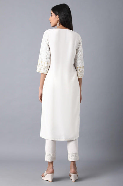 White Round Neck Glitter Print Livaeco kurta - wforwoman