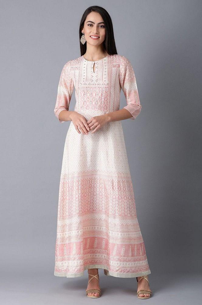 Pink Round Neck Printed kurta - wforwoman