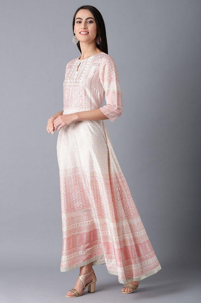 Pink Round Neck Printed kurta - wforwoman