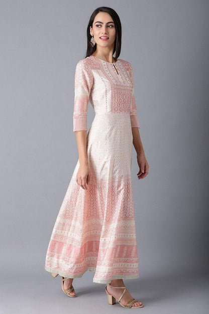 Pink Round Neck Printed kurta - wforwoman