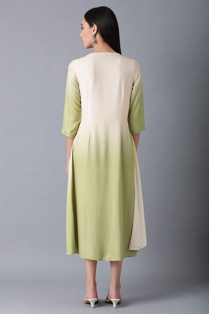 Green V-Neck Ombre Dress - wforwoman