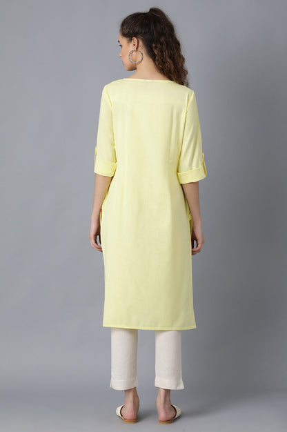 Yellow Round Neck Solid kurta